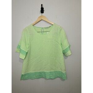 Soft Surroundings Lime Green Ruffle Blouse Summer Tencel Lyocell Sz XS 2-4 NEW